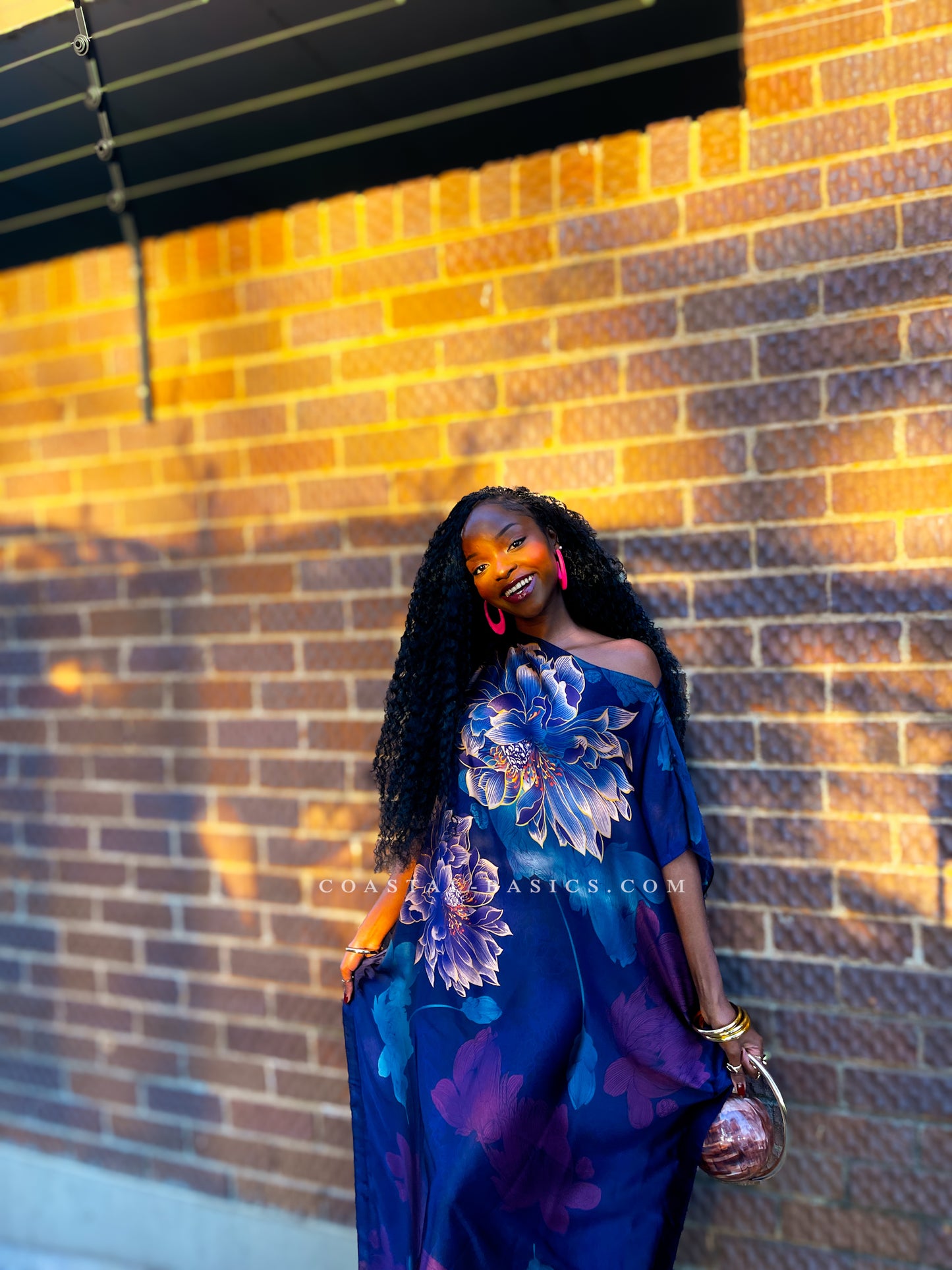 Navy Blue x Purple Flowers Silk Dera