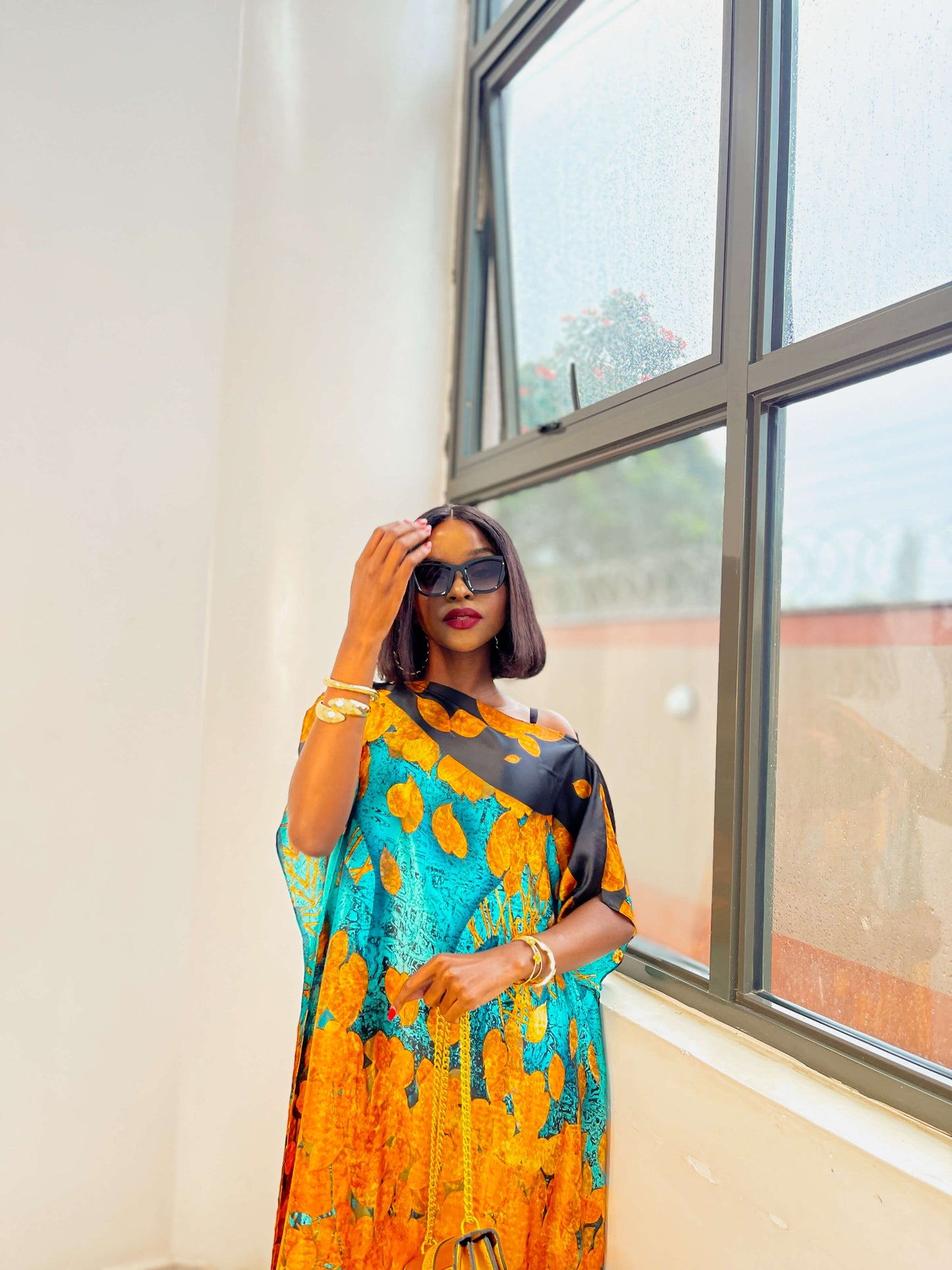 Unique Abstract Pattern Print Silk Dera