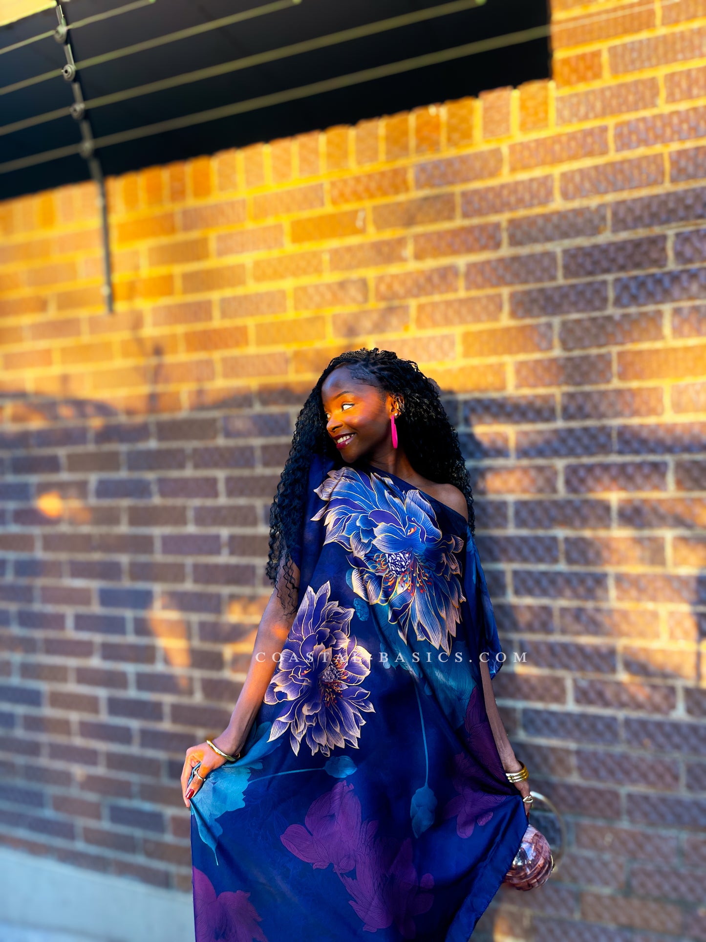 Navy Blue x Purple Flowers Silk Dera