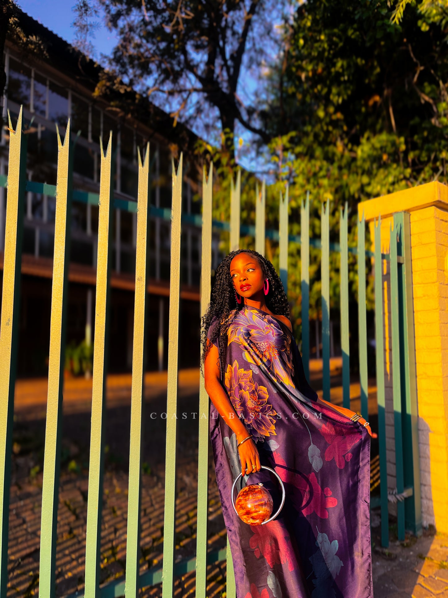 Navy Blue x Purple Flowers Silk Dera