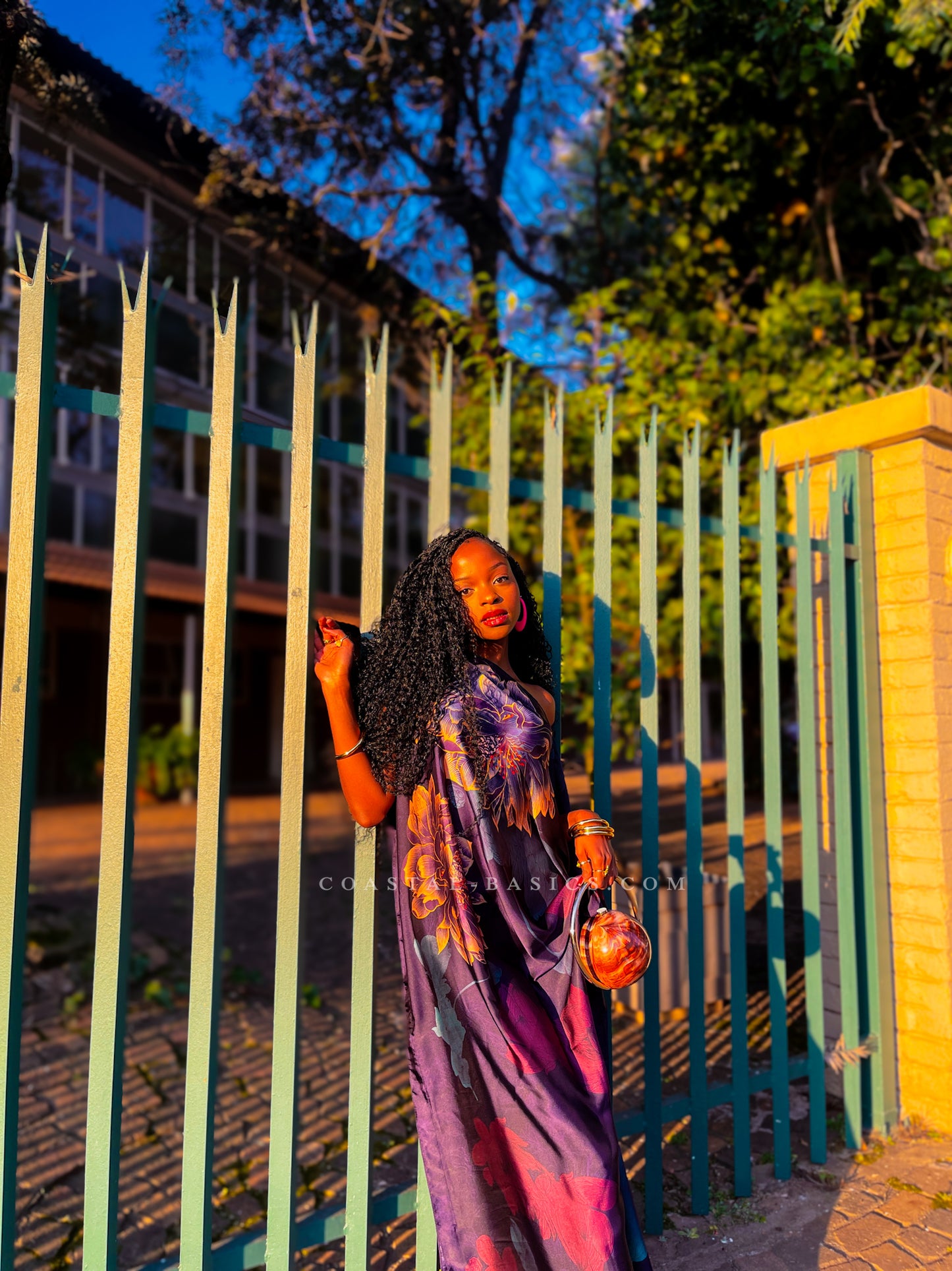 Navy Blue x Purple Flowers Silk Dera