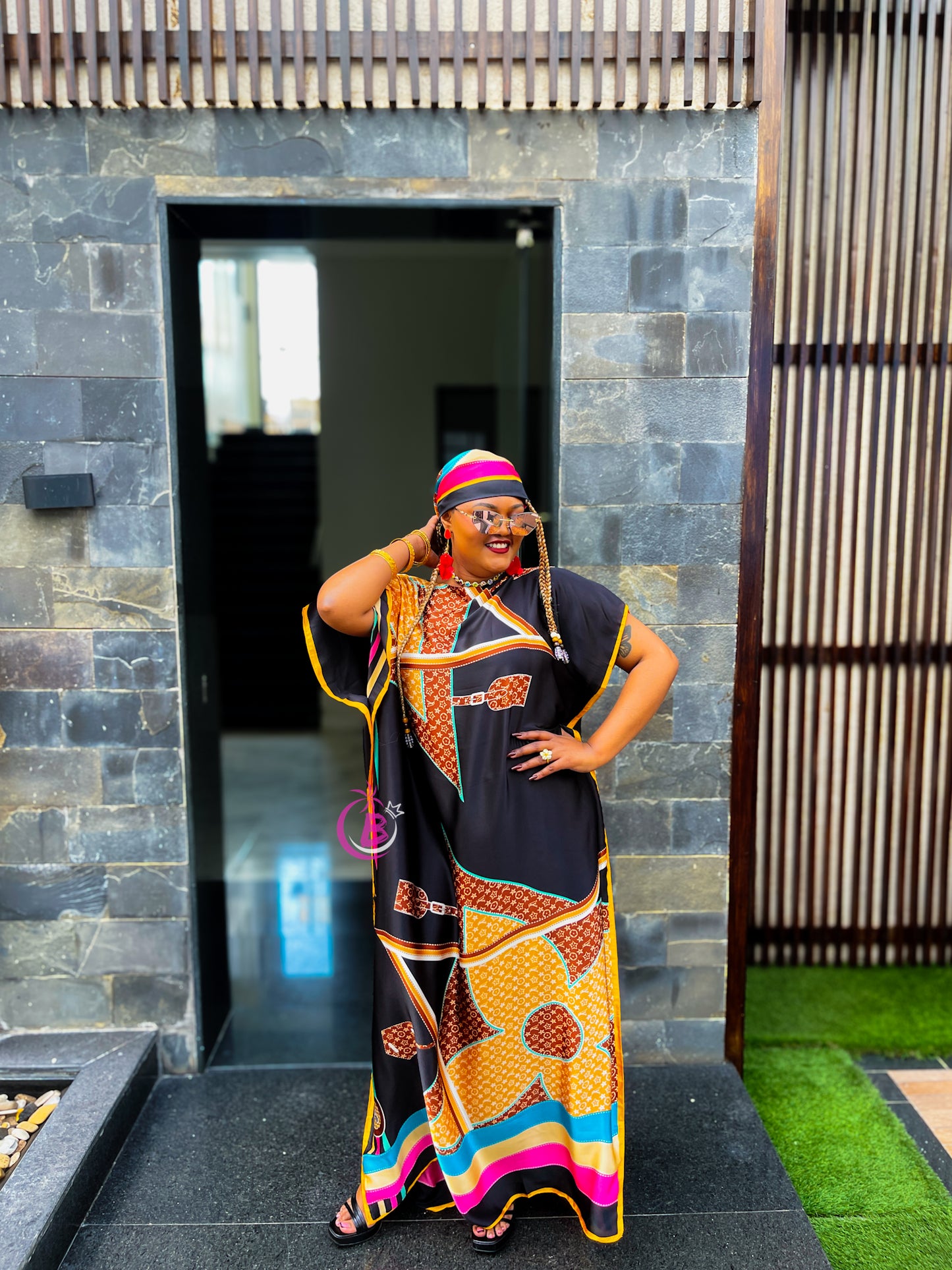 Black & Pink Abstract Pattern Print Silk Dera