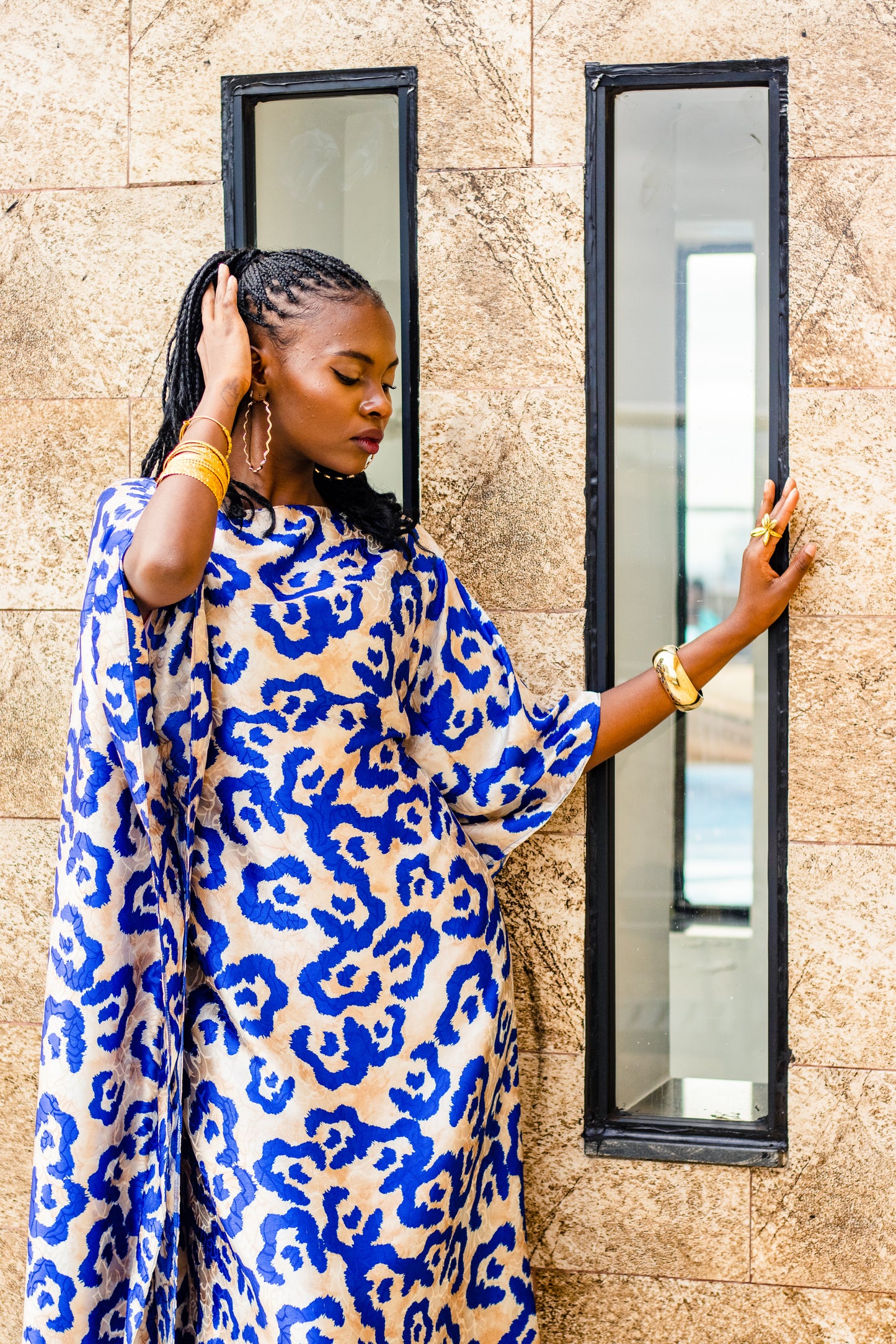 Santana Blue Abstract Print Butterfly Kaftan