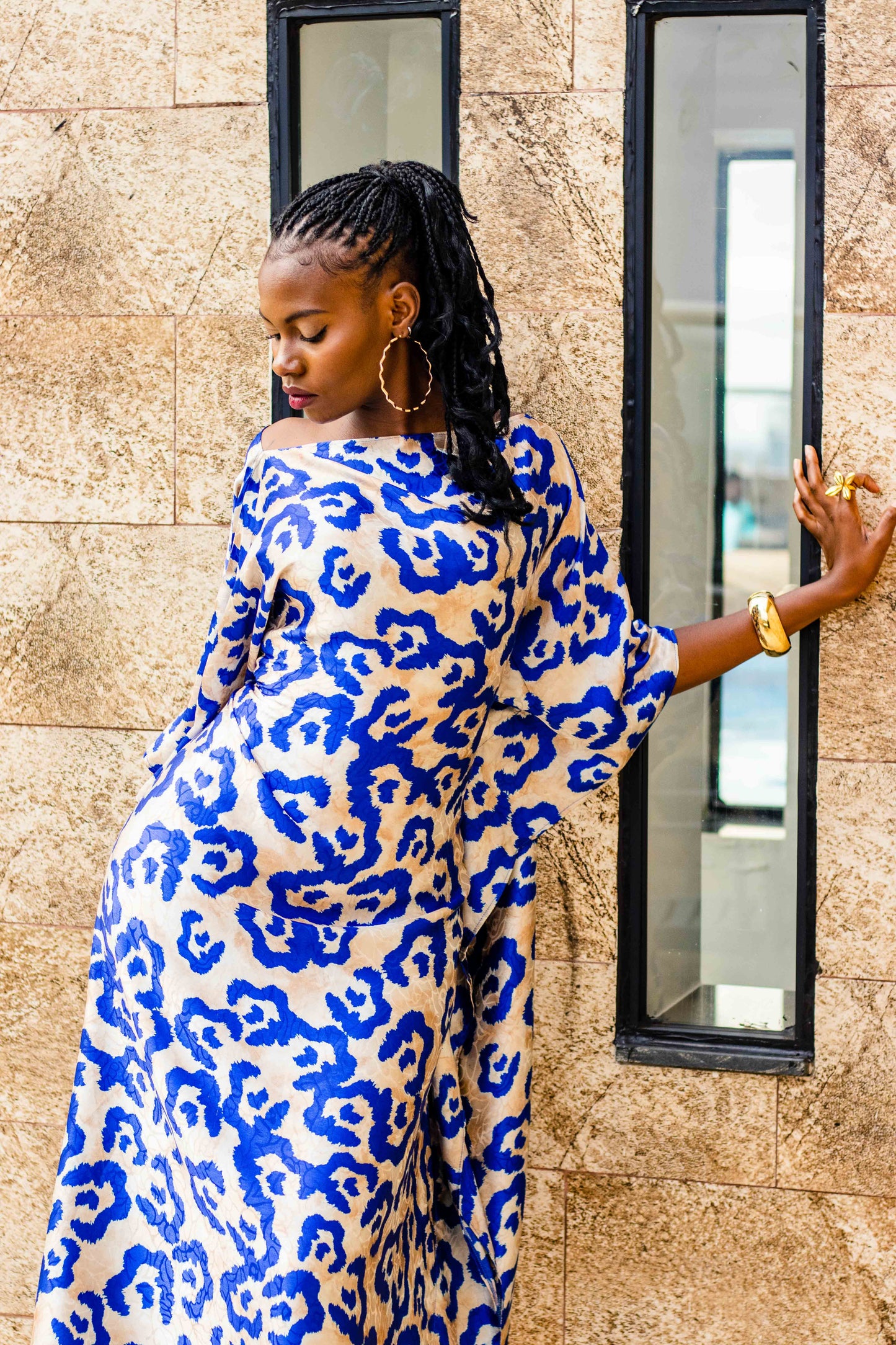 Santana Blue Abstract Print Butterfly Kaftan