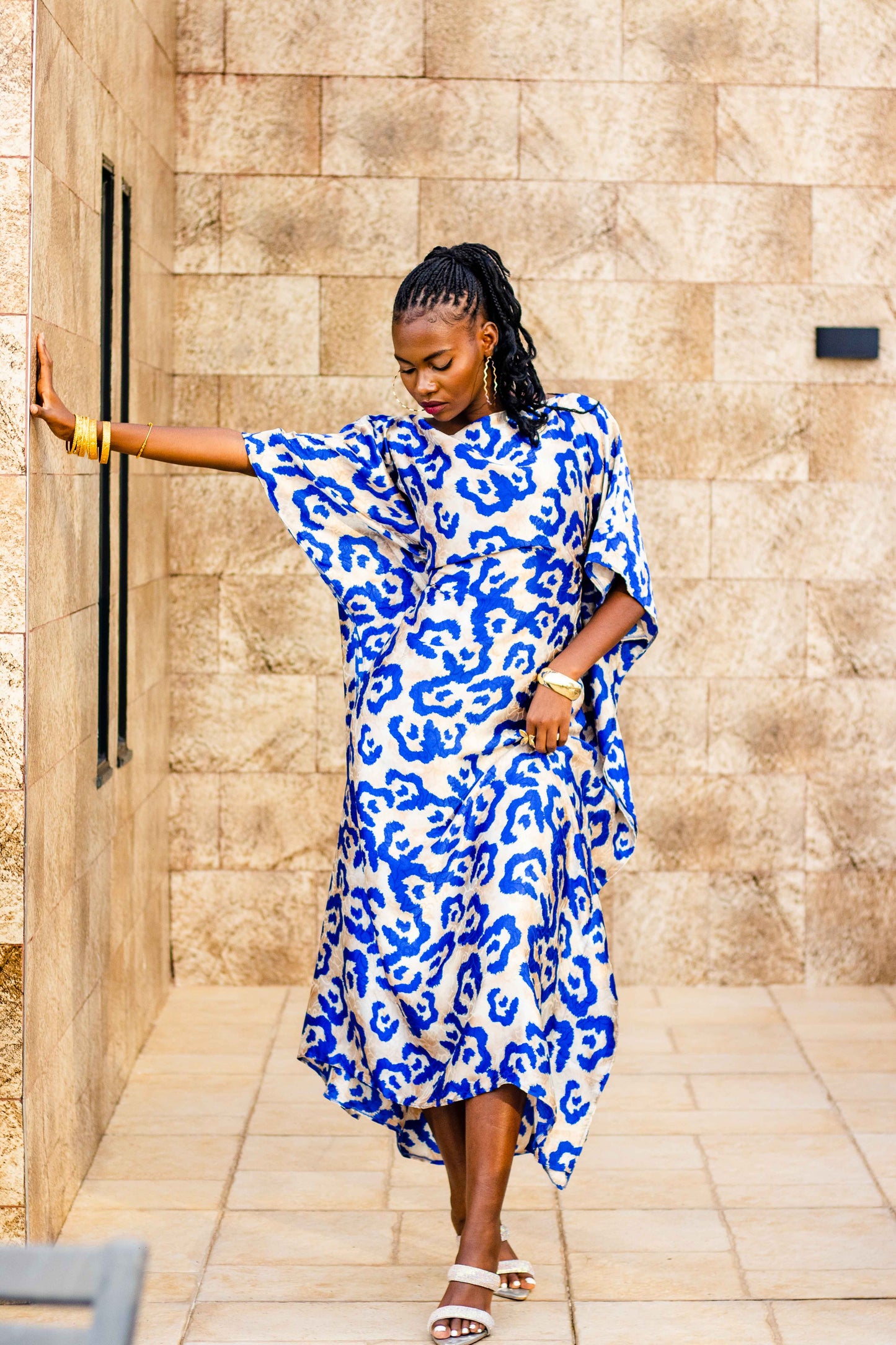 Santana Blue Abstract Print Butterfly Kaftan