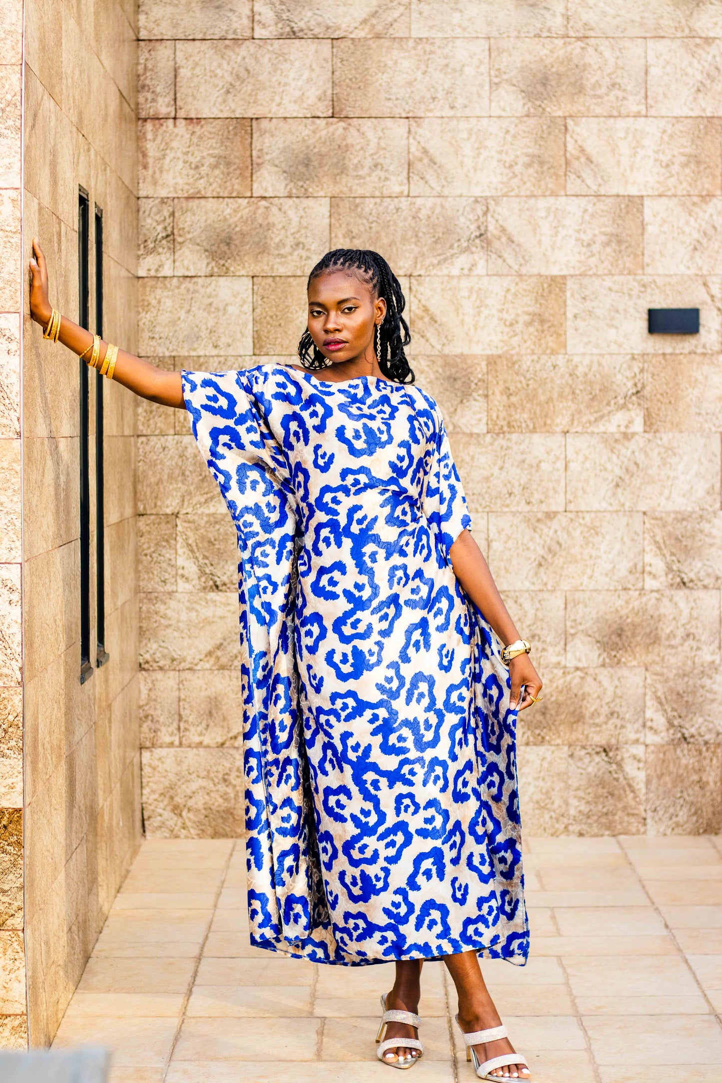 Santana Blue Abstract Print Butterfly Kaftan