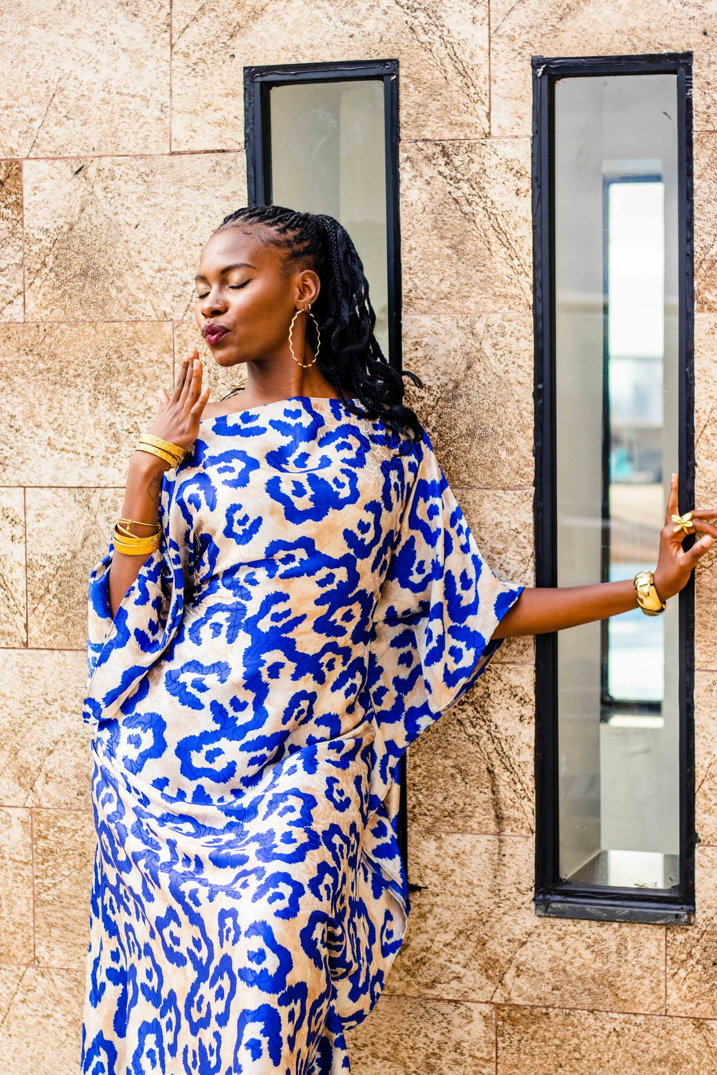 Santana Blue Abstract Print Butterfly Kaftan