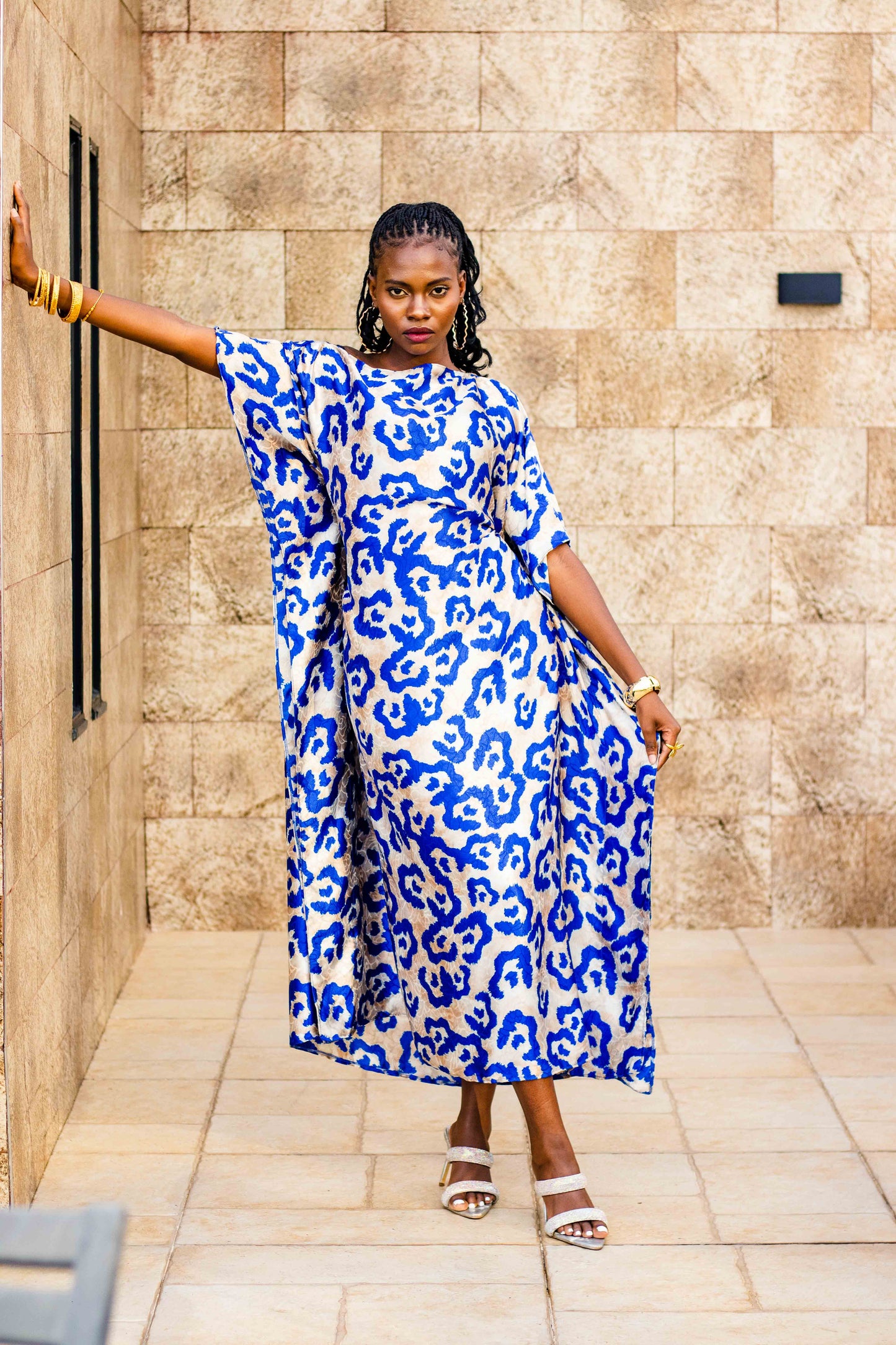 Santana Blue Abstract Print Butterfly Kaftan