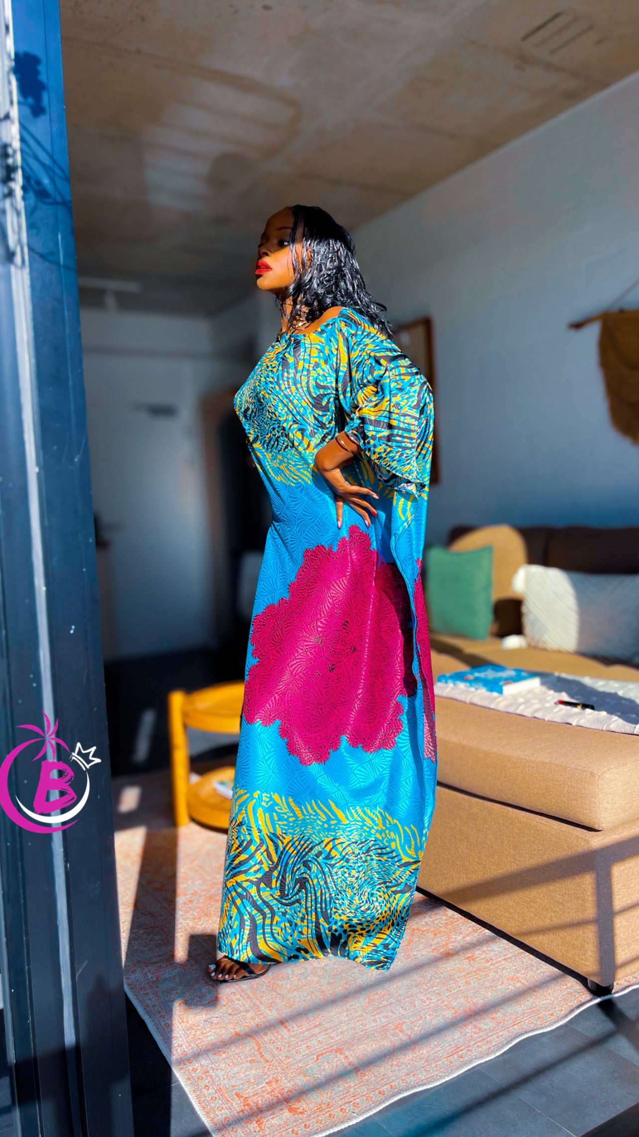 Summer Blue Abstract Pattern Butterfly Kaftan || Vacay Edit