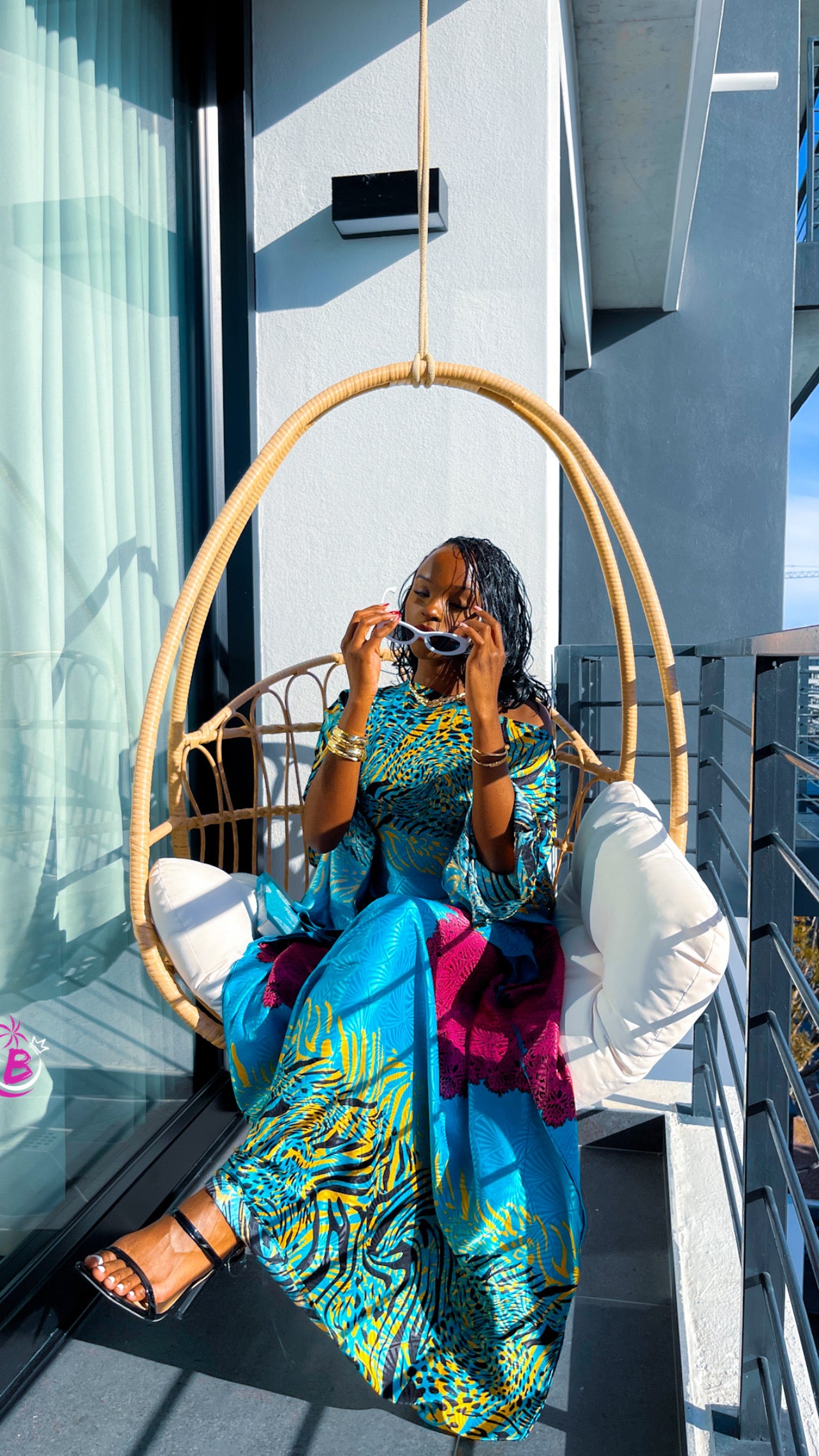 Summer Blue Abstract Pattern Butterfly Kaftan || Vacay Edit