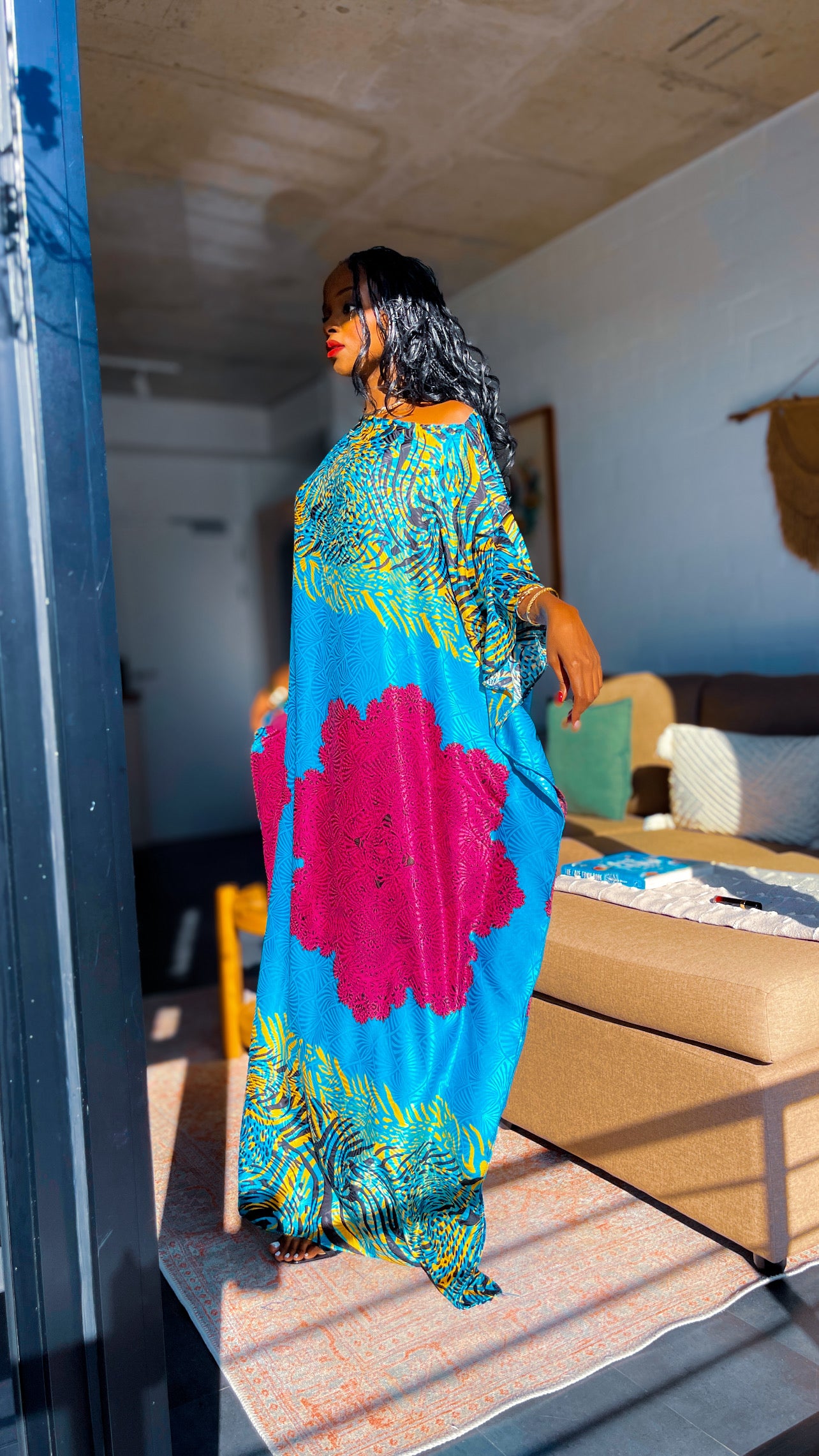 Summer Blue Abstract Pattern Butterfly Kaftan || Vacay Edit