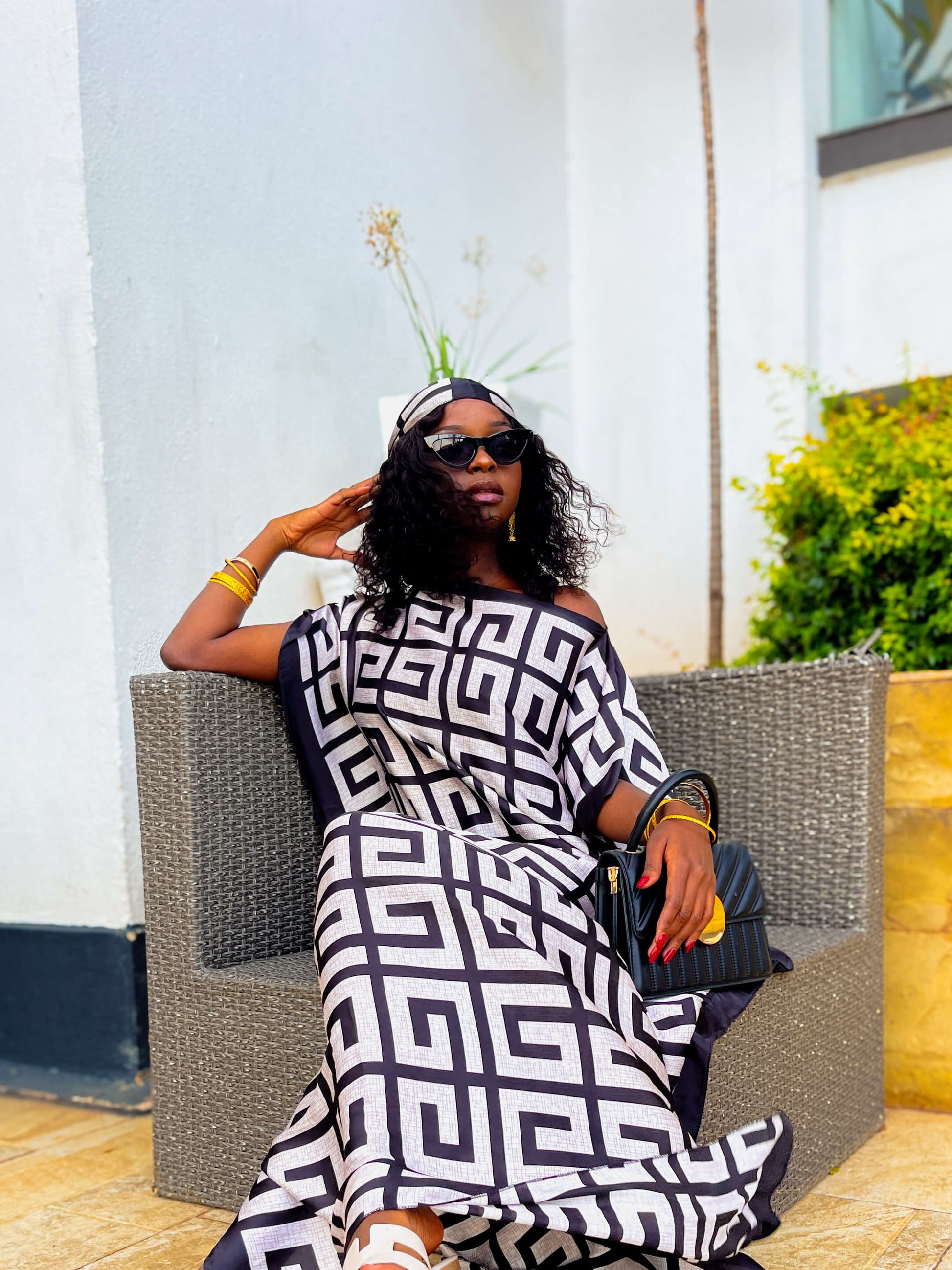 Checked (White & Black) Silk Dera - Coastal Basics