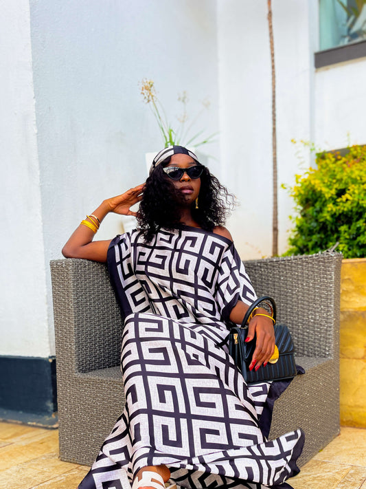 Checked (White & Black) Silk Dera - Coastal Basics