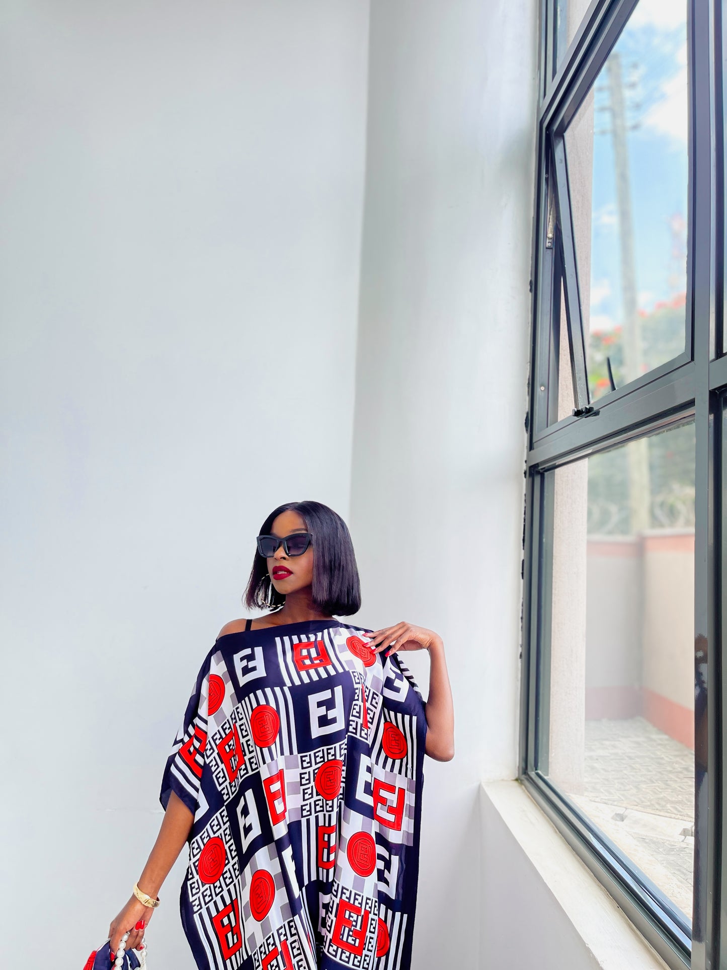 Red & Blue Checked Silk Dera