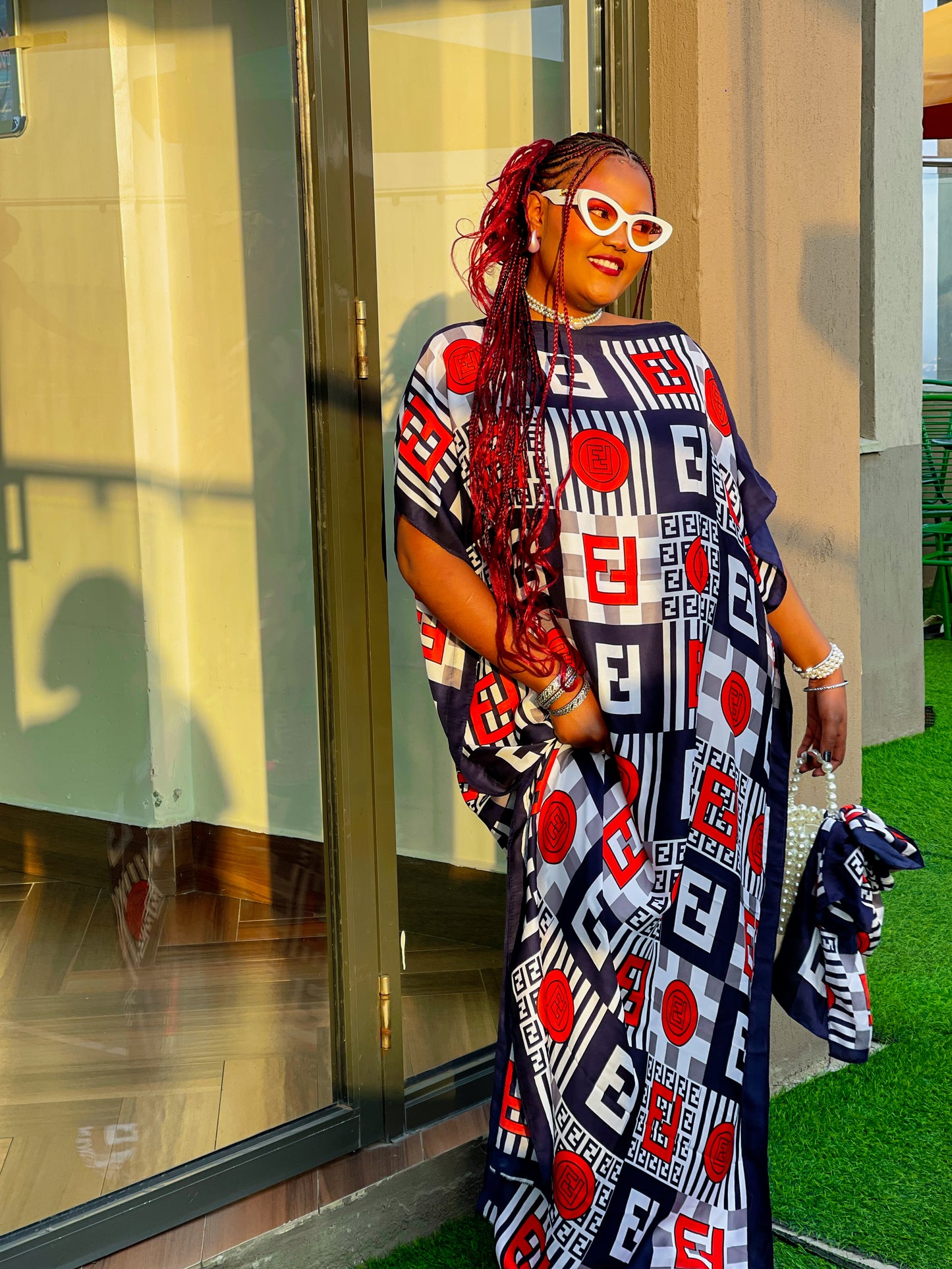 Red & Blue Checked Silk Dera