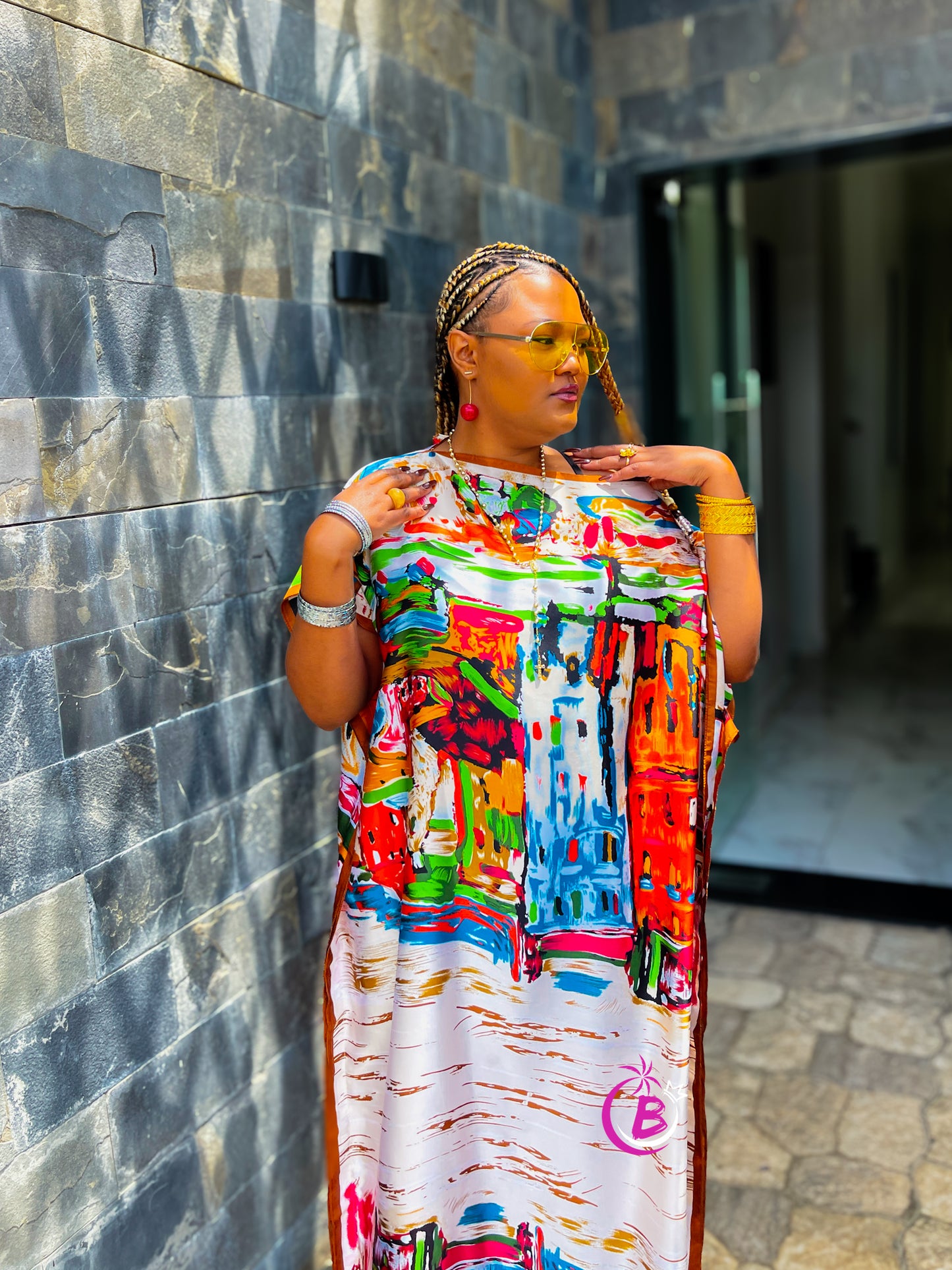 Vibrant Multi-color Abstract Pattern Print Silk Dera