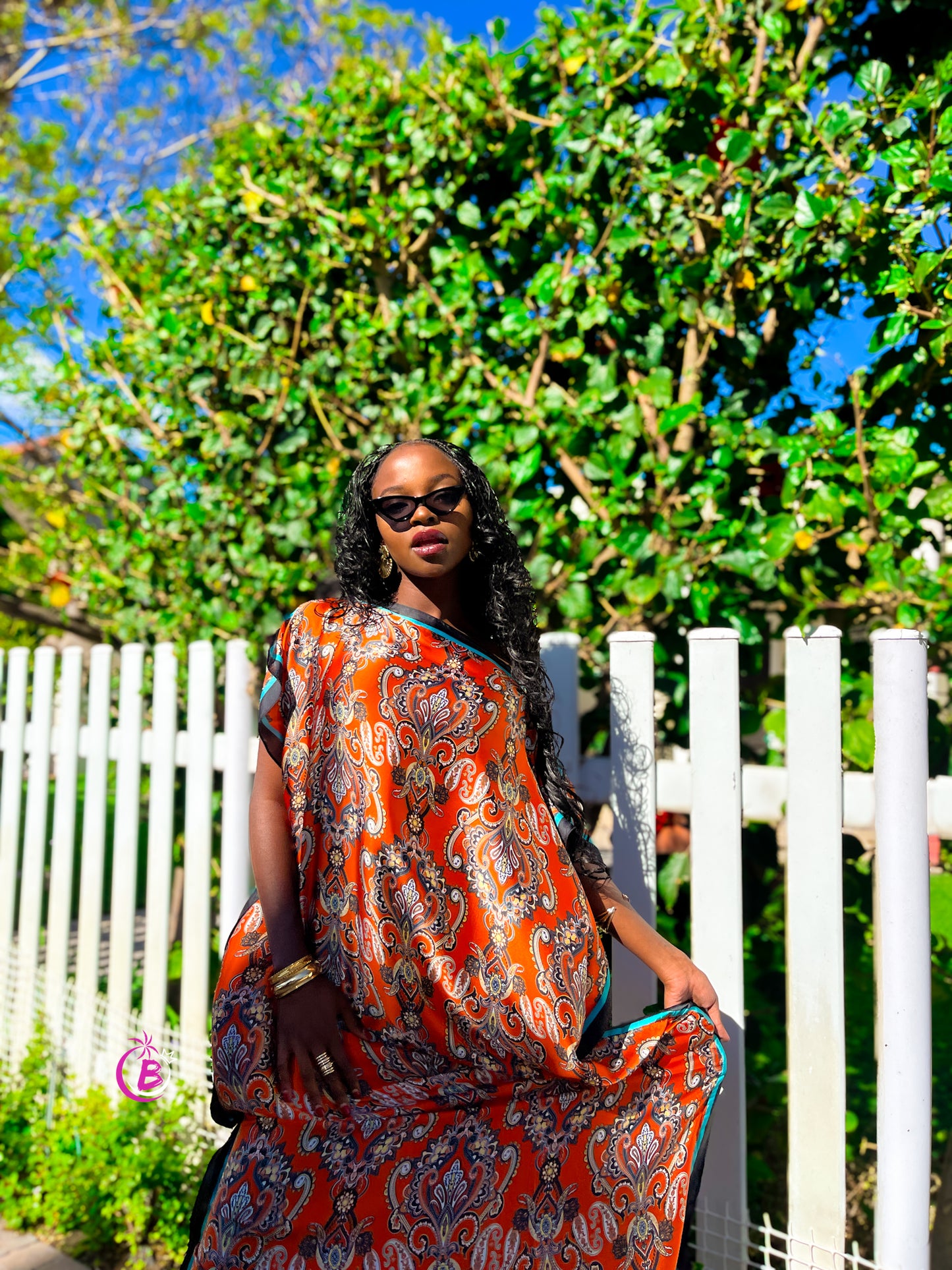 Everyday Orange x Black Flowers Silk Dera