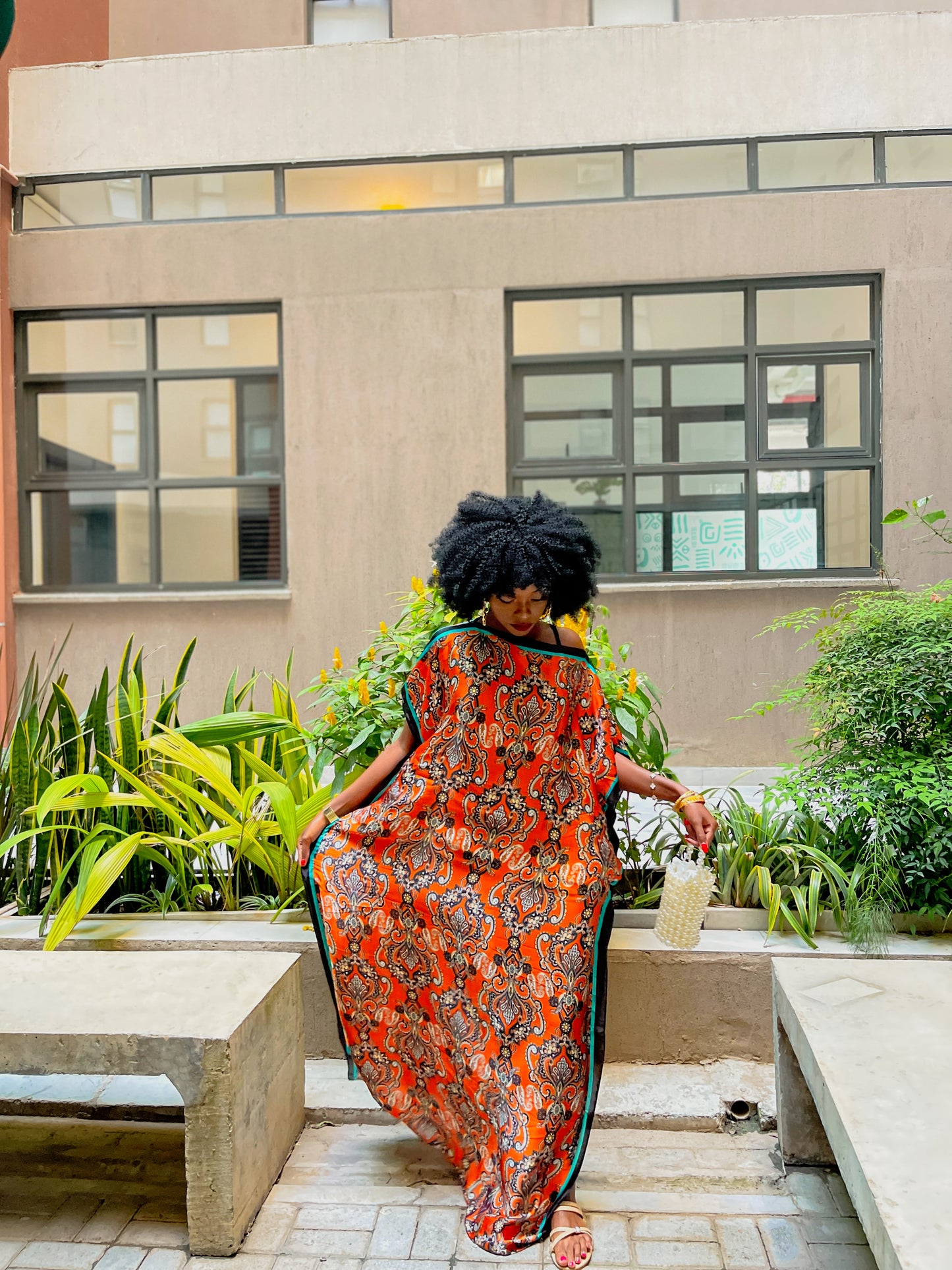 Everyday Orange x Black Flowers Silk Dera
