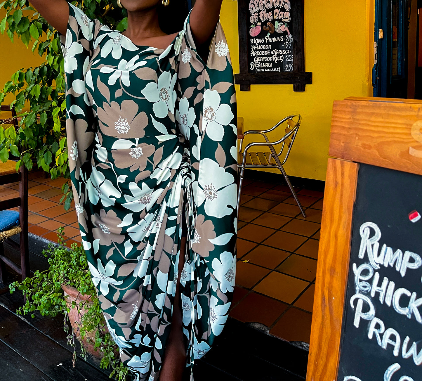 Ines Flowers Silk Slit Kaftan