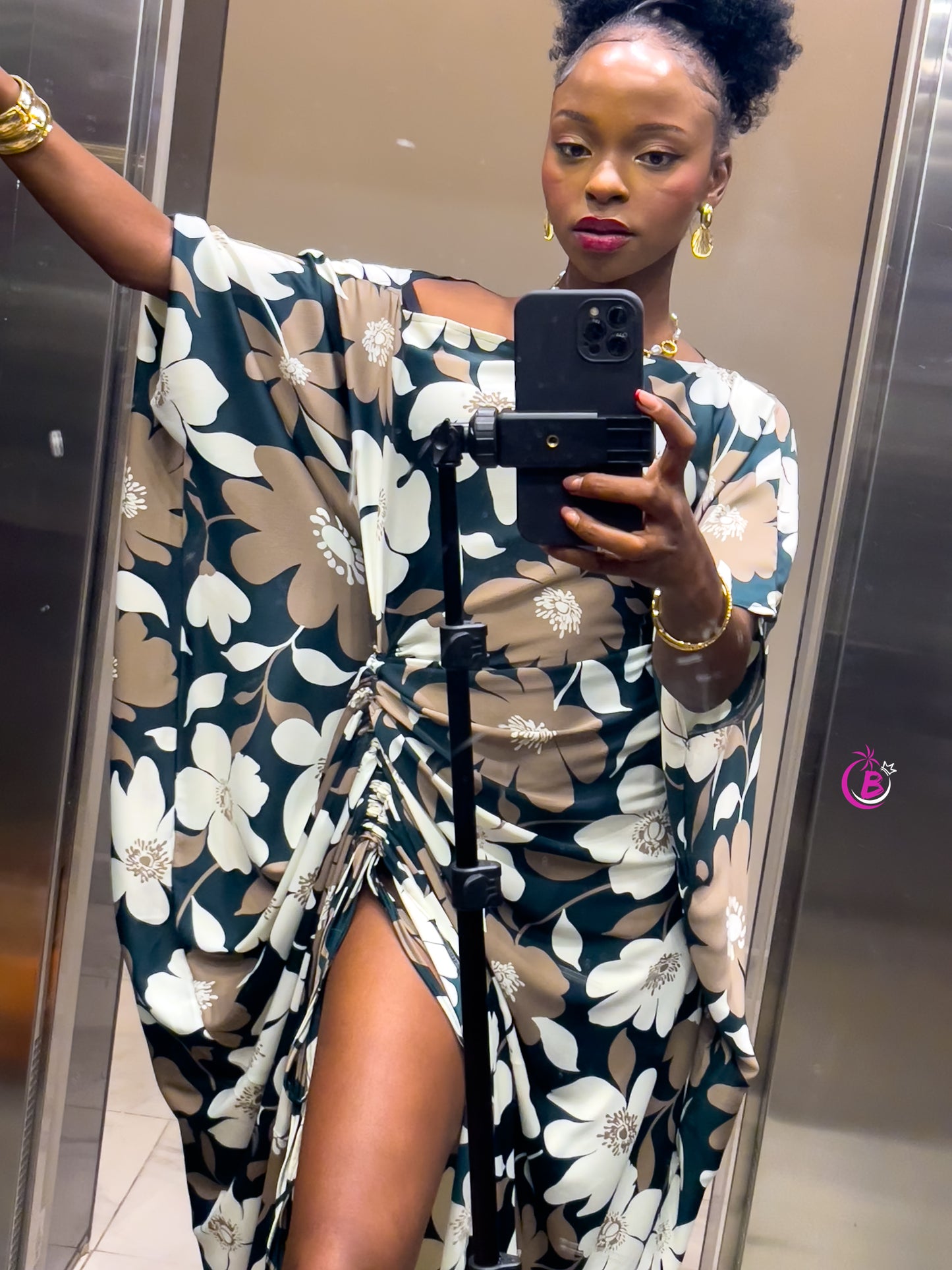 Ines Flowers Silk Slit Kaftan