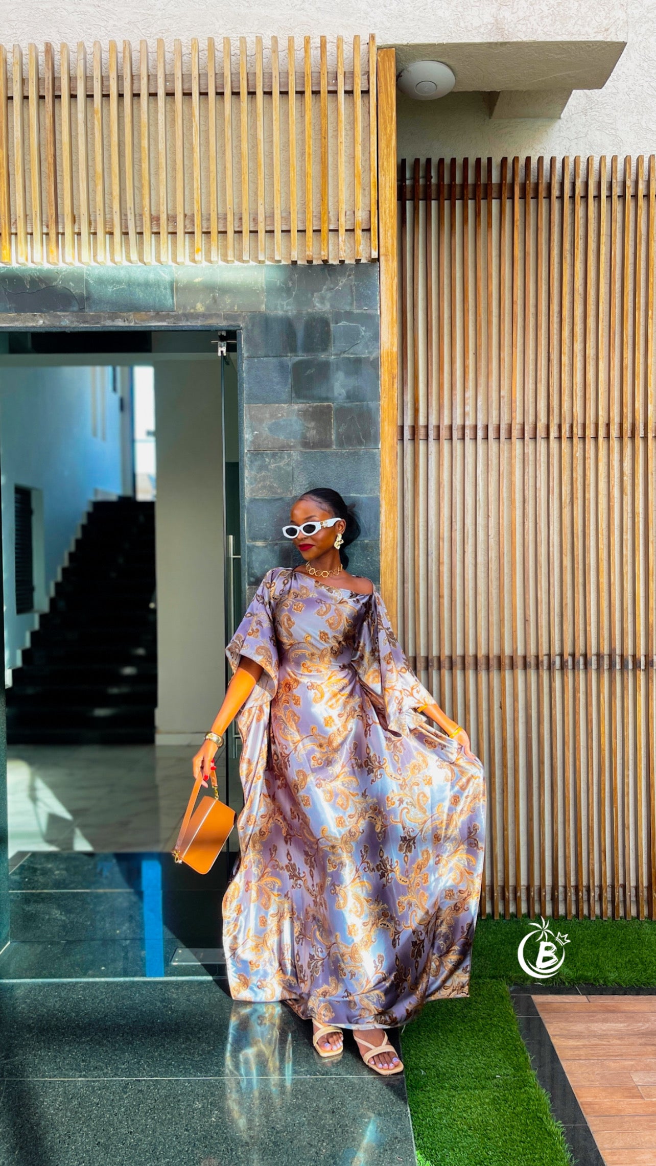 Grey and Gold Flowers Butterfly Kaftan - Coastal Basics