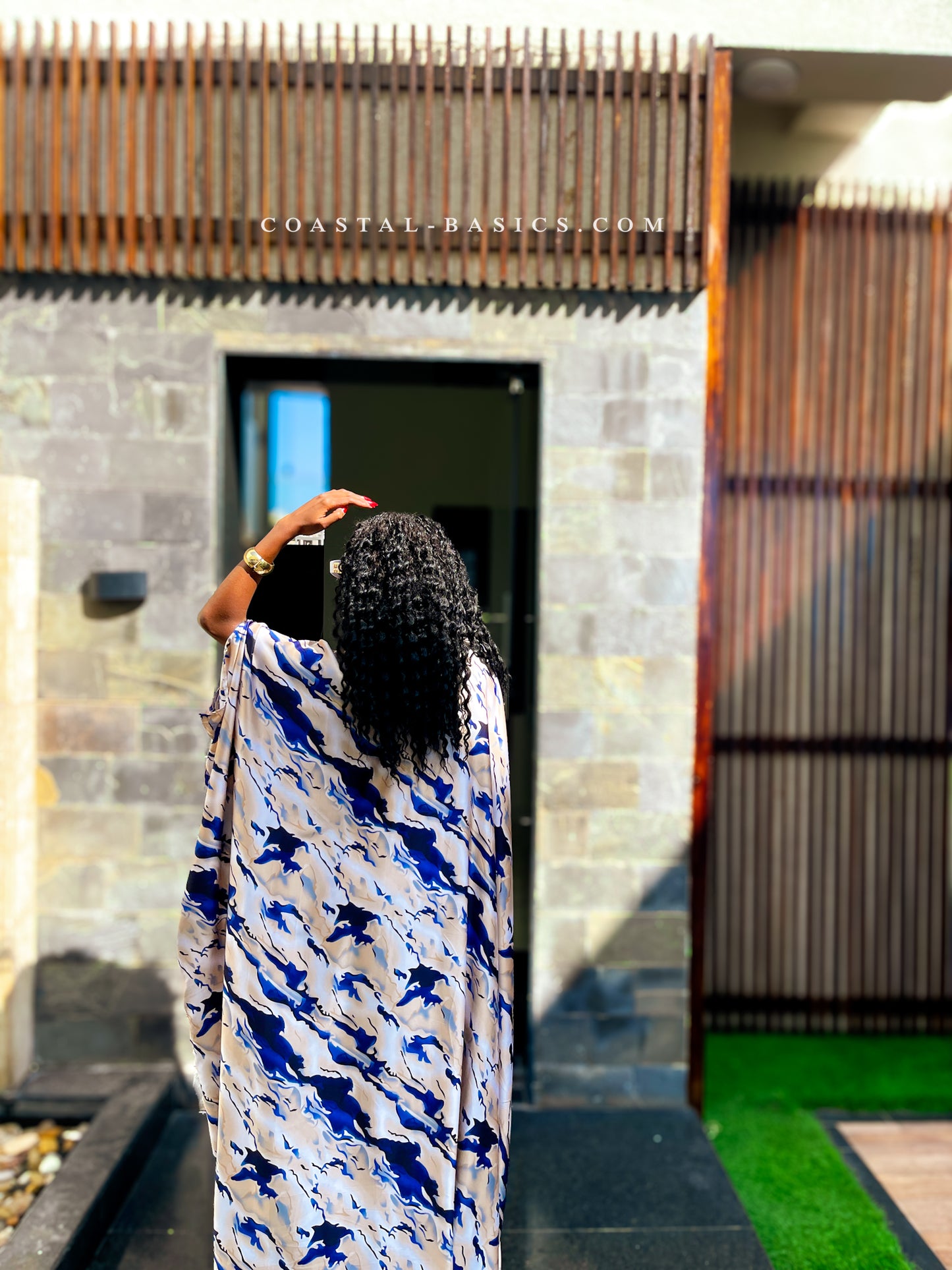 Grace Blue Abstract Paint Button Down Kaftan