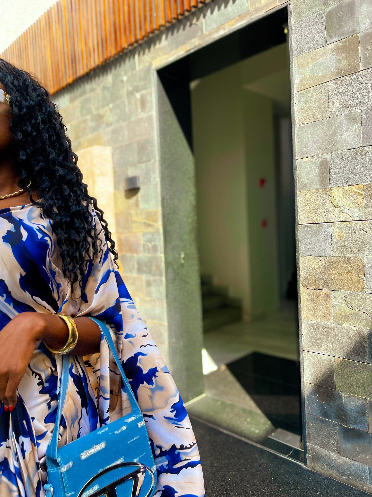 Grace Blue Abstract Paint Button Down Kaftan