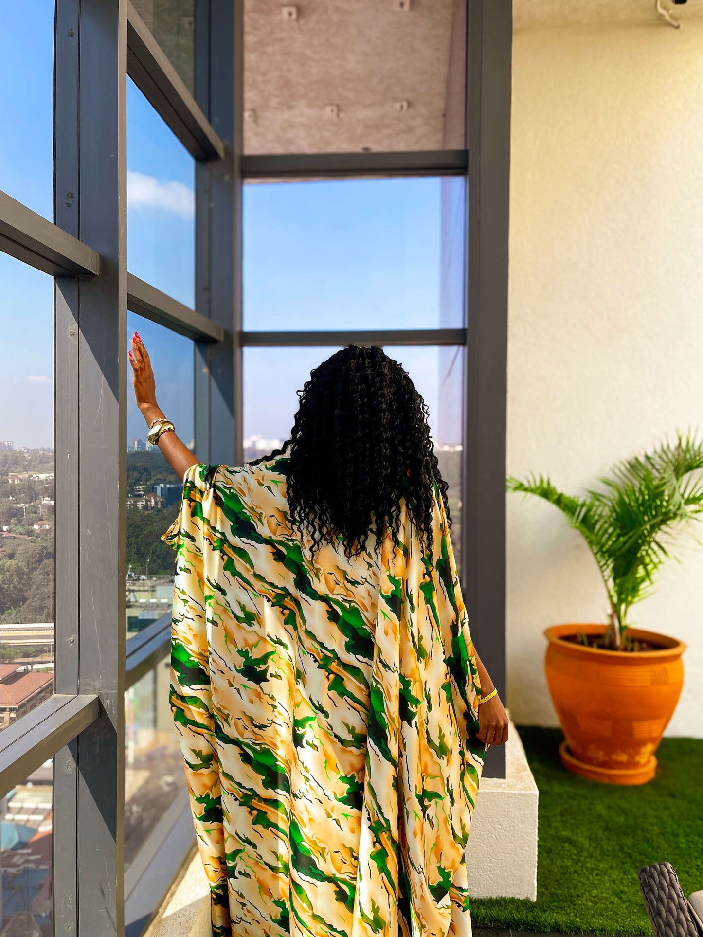 Grace Green Abstract Paint Button Down Kaftan