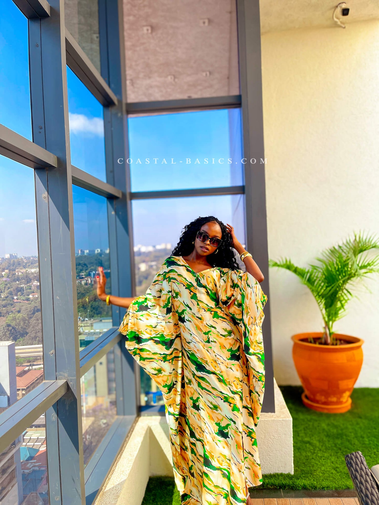 Grace Green Abstract Paint Button Down Kaftan