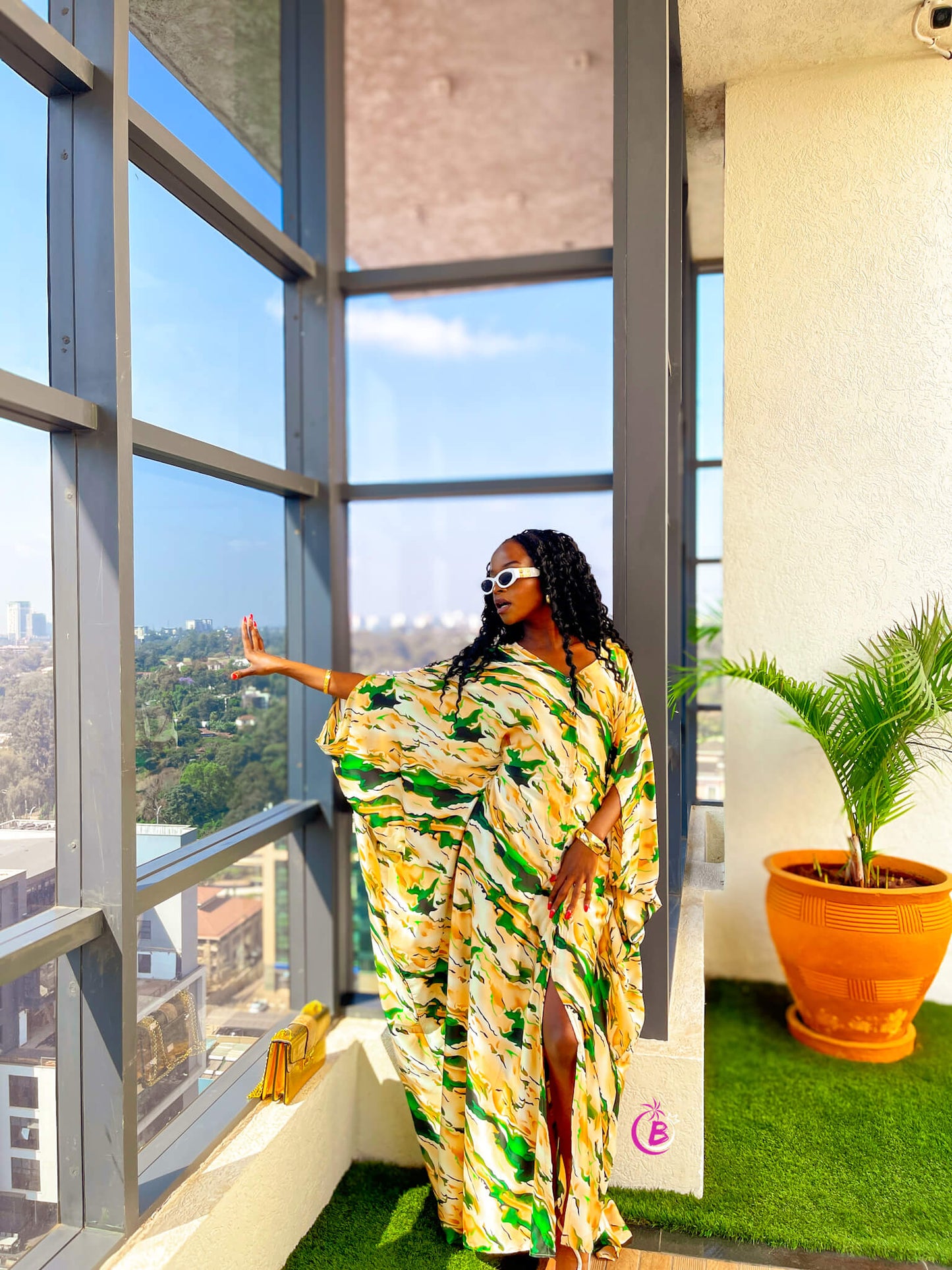 Grace Green Abstract Paint Button Down Kaftan