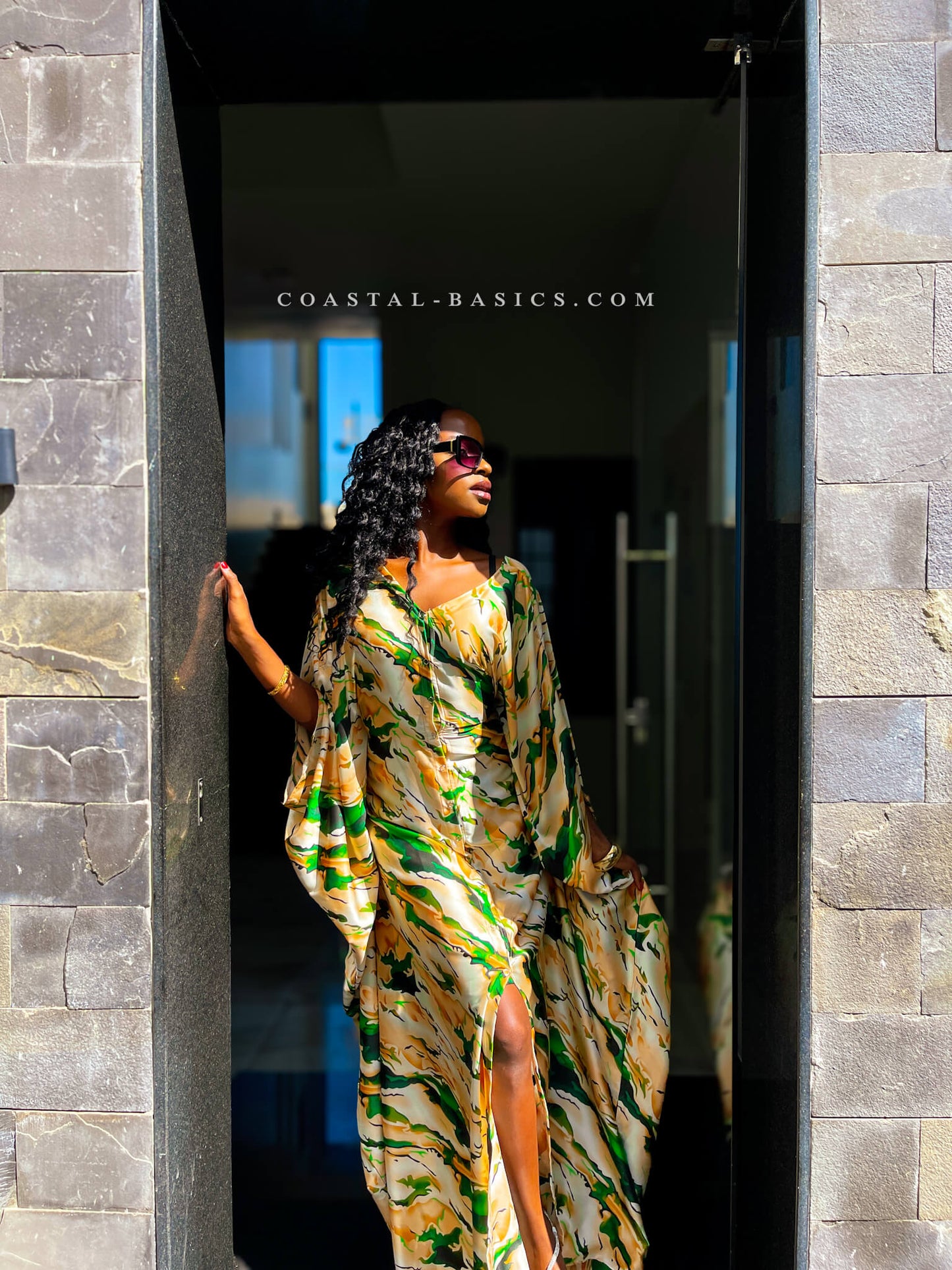 Grace Green Abstract Paint Button Down Kaftan