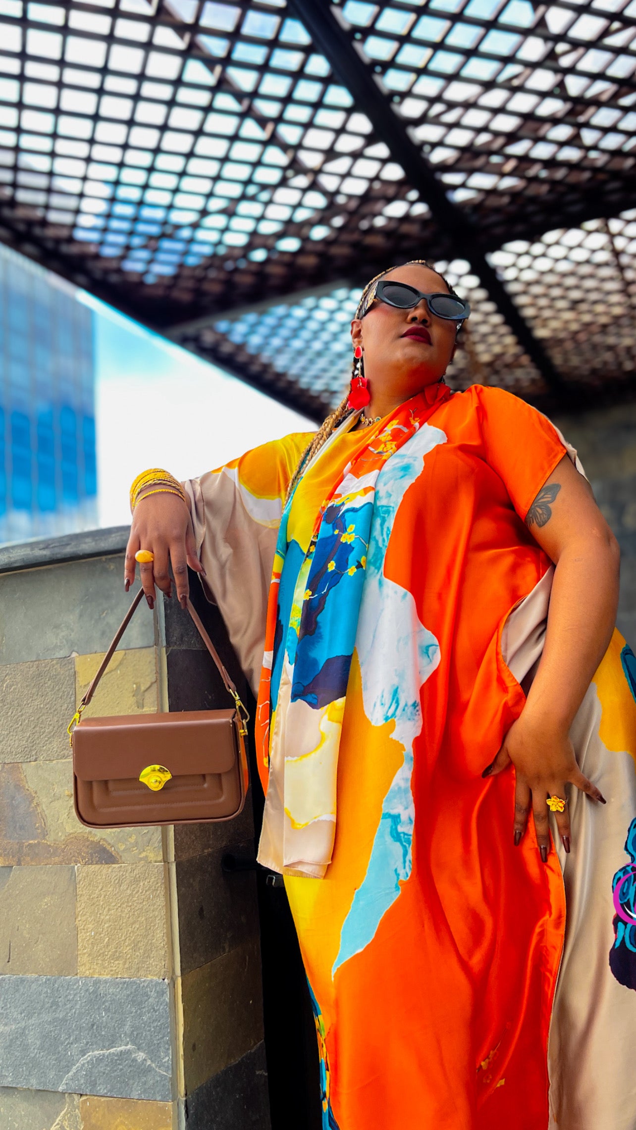 Orange Stunner Abstract Pattern Silk Dera