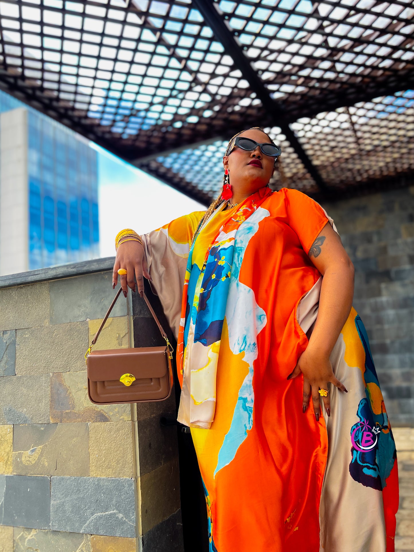 Orange Stunner Abstract Pattern Silk Dera