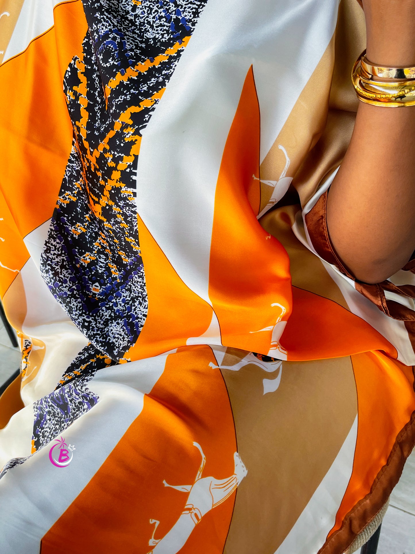 Orange Geometric Print Silk Dera