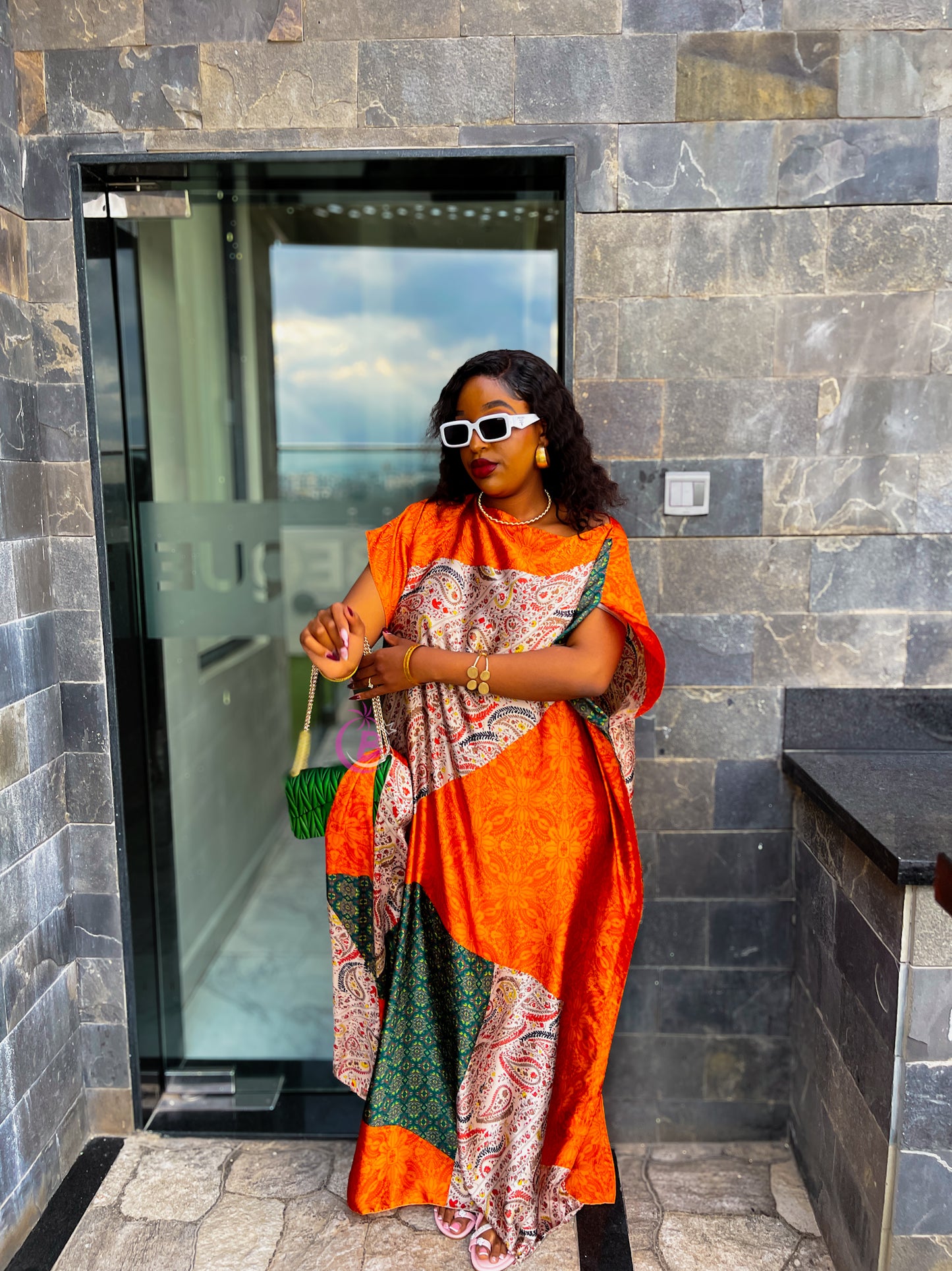 Orange Tribal Pattern Silk Dera
