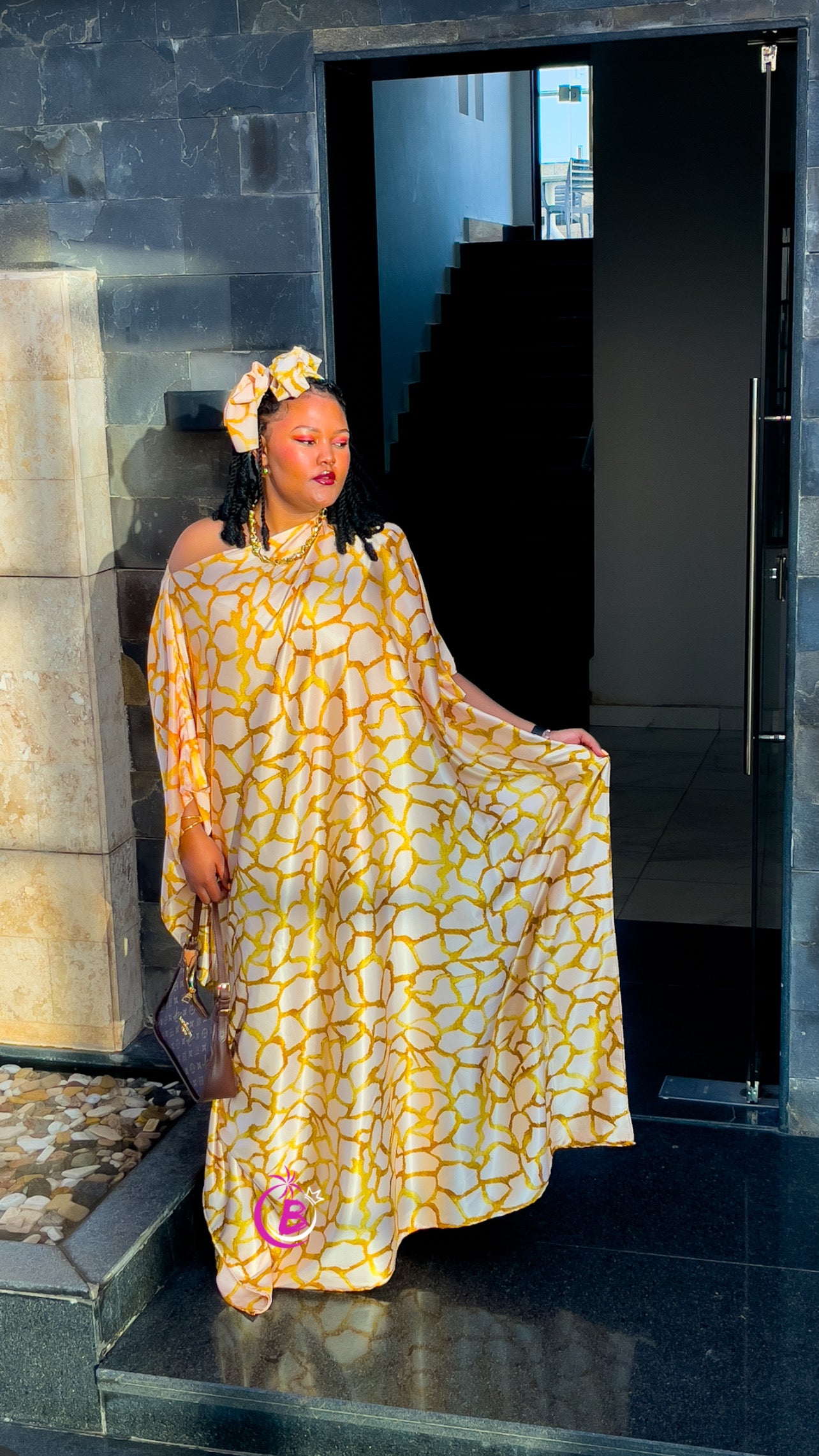 Butter Yellow Luxe Animal Print Butterfly Kaftan