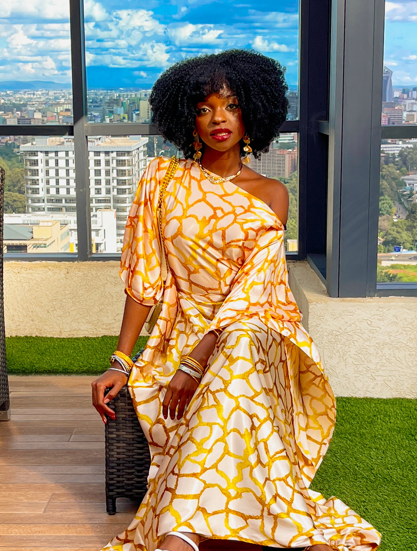 Butter Yellow Luxe Animal Print Butterfly Kaftan