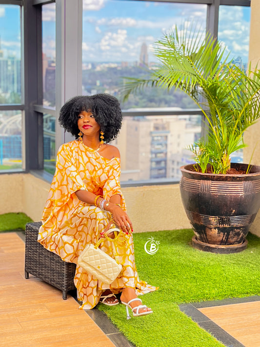 Butter Yellow Luxe Animal Print Butterfly Kaftan