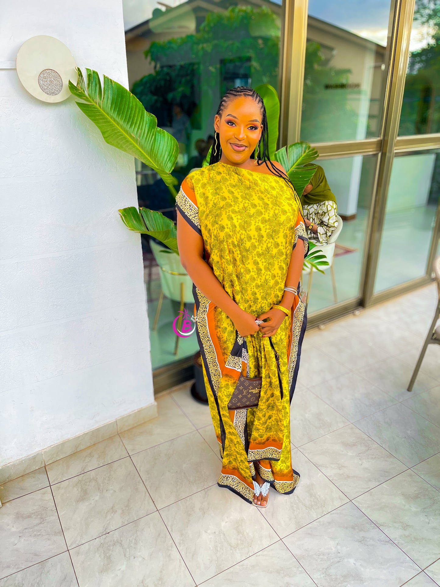 Yellow Animal Print Silk Dera