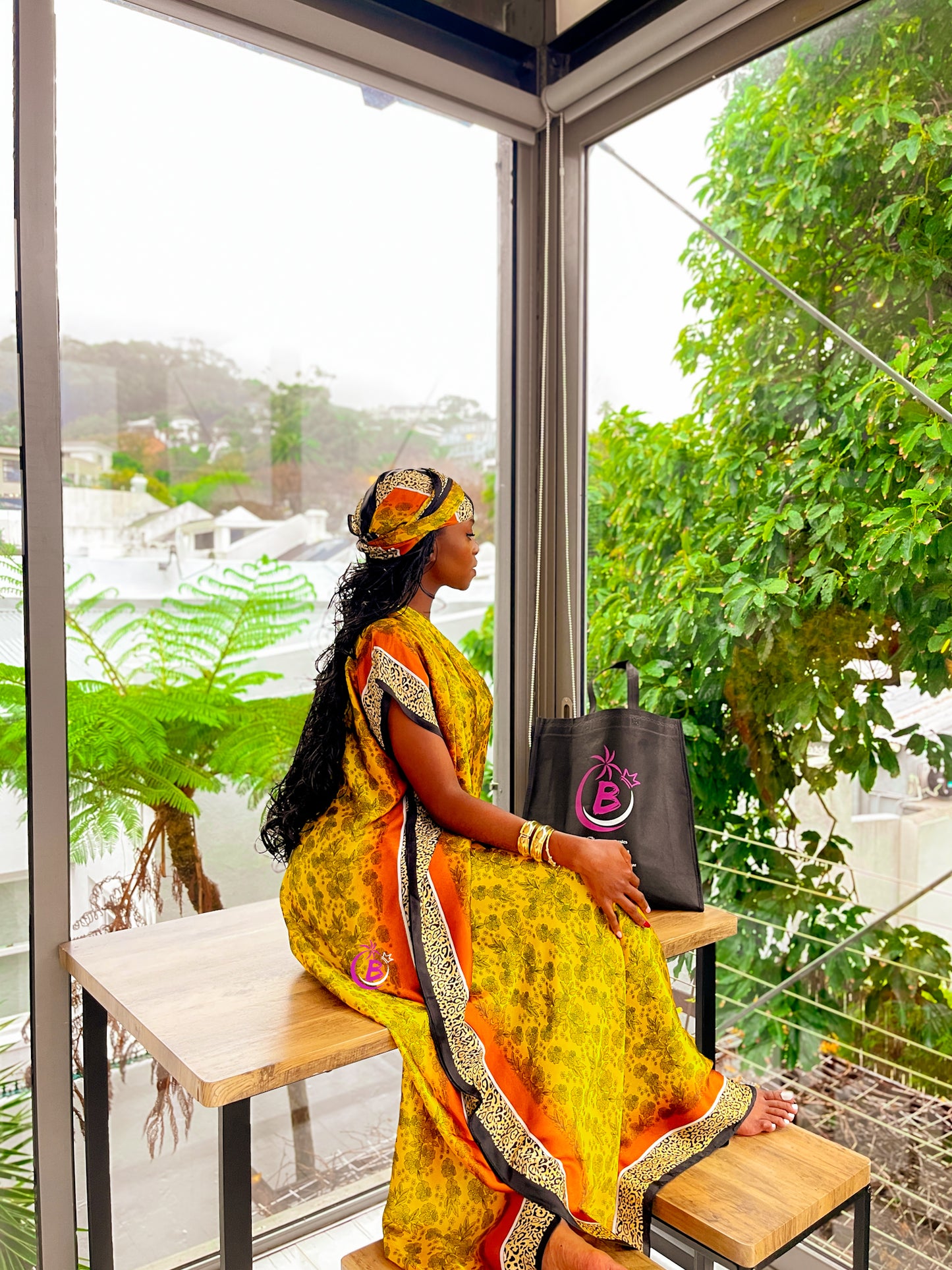 Yellow Animal Print Silk Dera