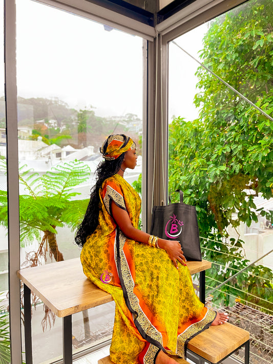 Yellow Animal Print Silk Dera